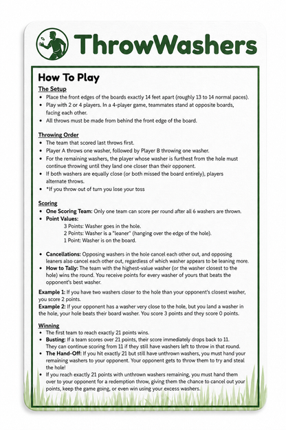 One-hole washer toss game rules and scoring guide
