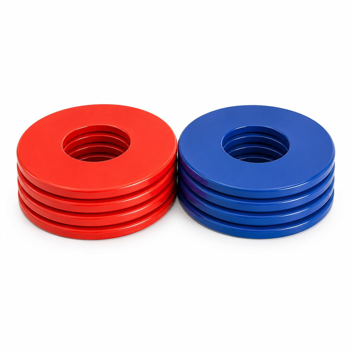 Red and blue washers for one-hole washer toss game