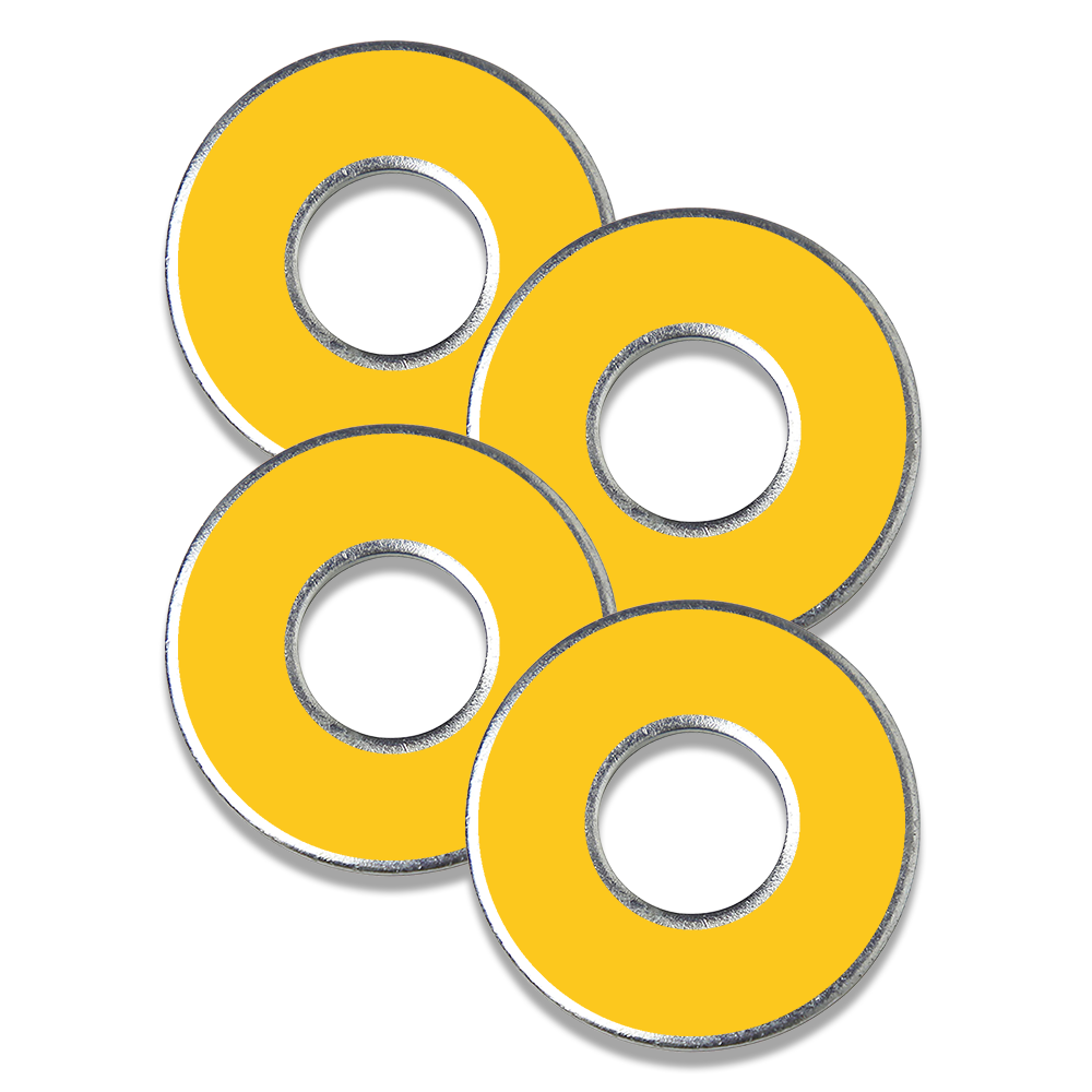 Golden yellow metal washers for washer toss game by Throw Washers