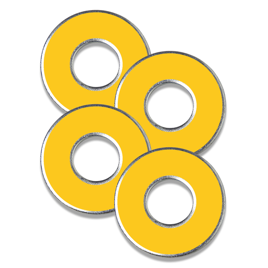 Golden yellow metal washers for washer toss game by Throw Washers