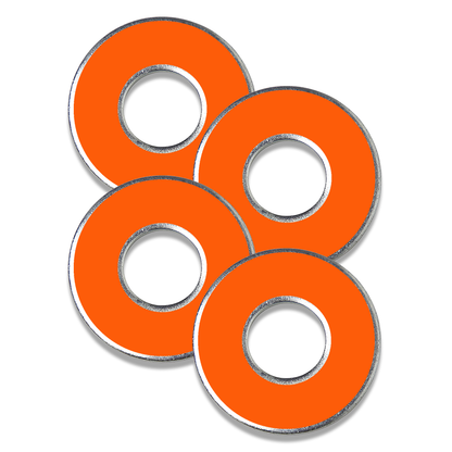 Safety orange metal washers for backyard washer toss game